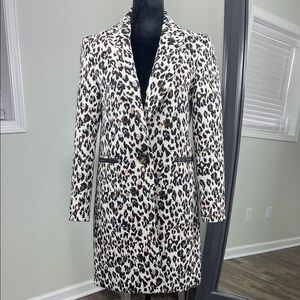 Waverly Grey Leopard Print Long Blazer Coat Chic Statement Jacket Ladies Size S
